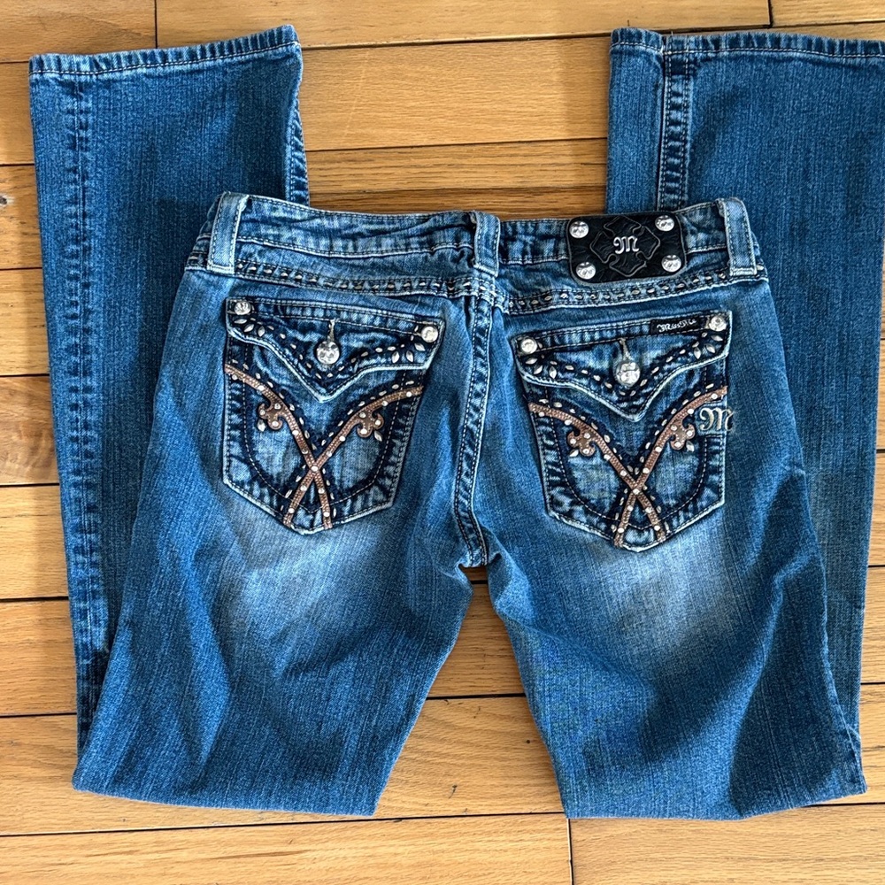 MISS ME Bootcut Blue Jeans with Rhinestone 30 by 32 length